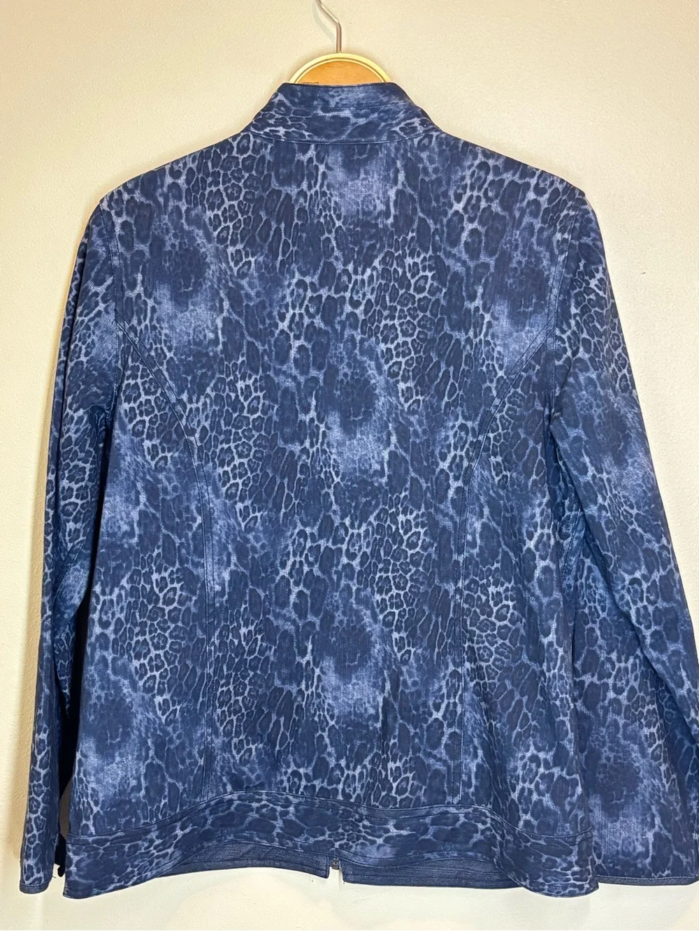 Susan Graver Reversible Stretch Denim Blue Animal-Print Zip-Up Jacket, Small